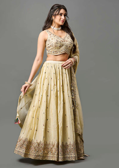 Beige Tissue Silk Lehenga
