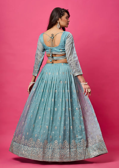 Dusty Blue Organza Lehenga