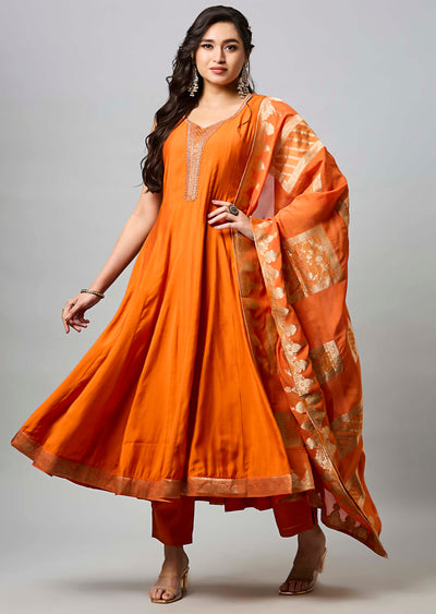 Rust Silk Anarkali Suit
