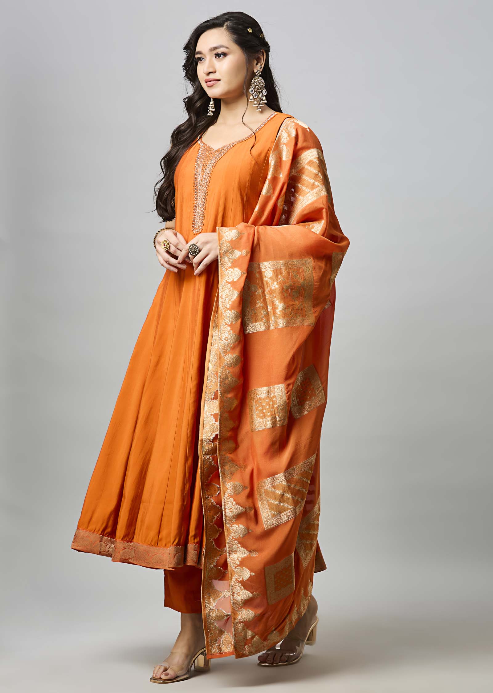 Rust Silk Anarkali Suit