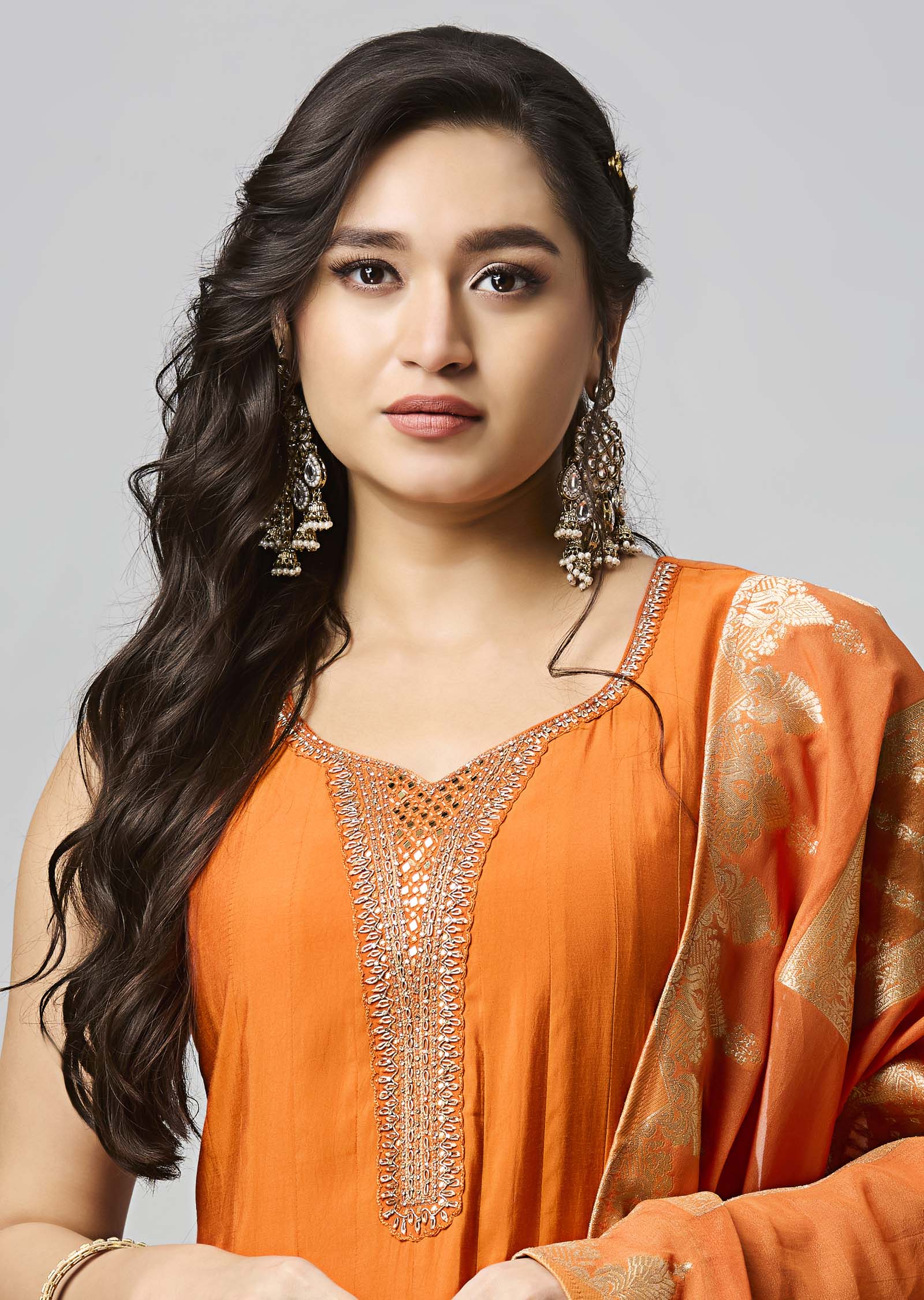 Rust Silk Anarkali Suit