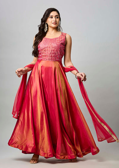 Pink Tissue Silk Anarkali Suit