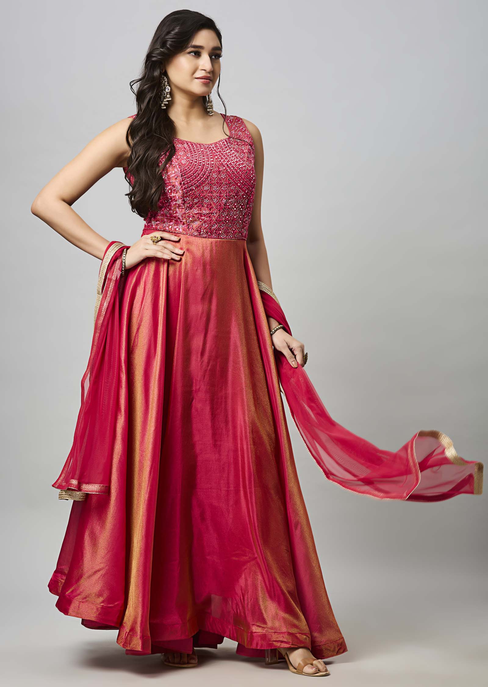 Pink Tissue Silk Anarkali Suit