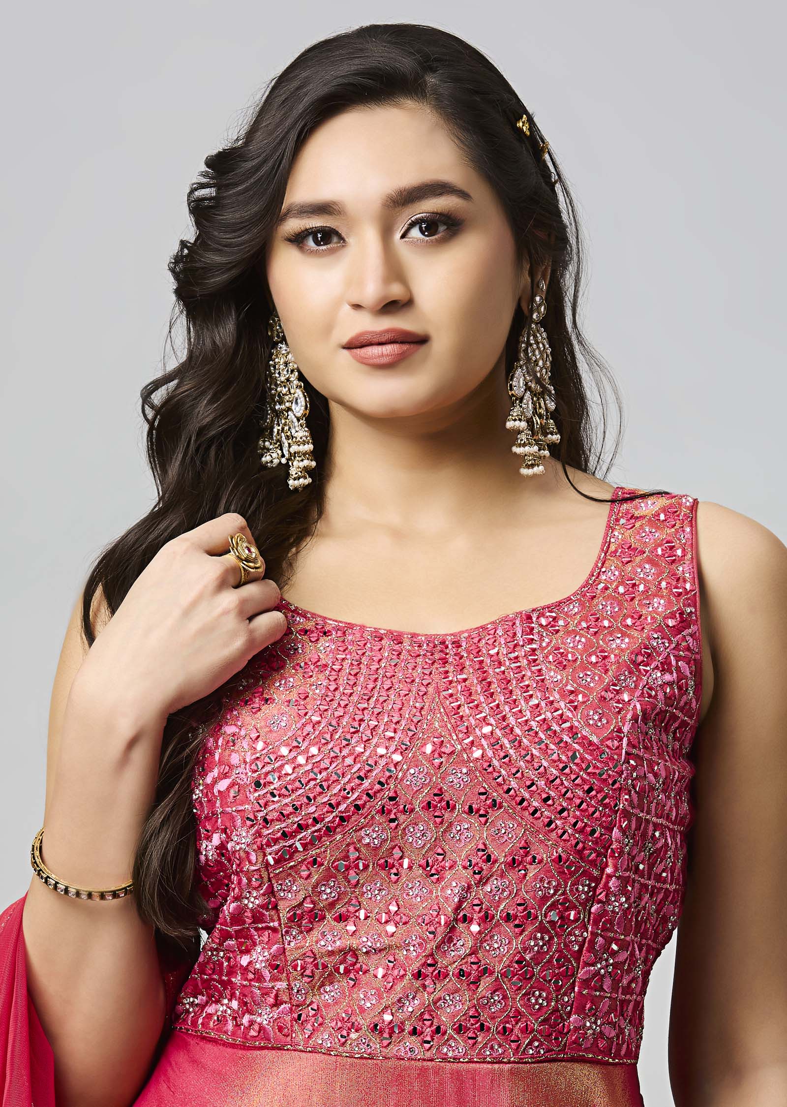 Pink Tissue Silk Anarkali Suit