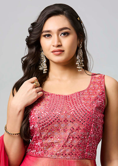 Pink Tissue Silk Anarkali Suit