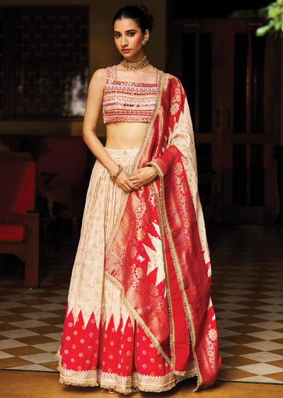 Cream Silk Lehenga