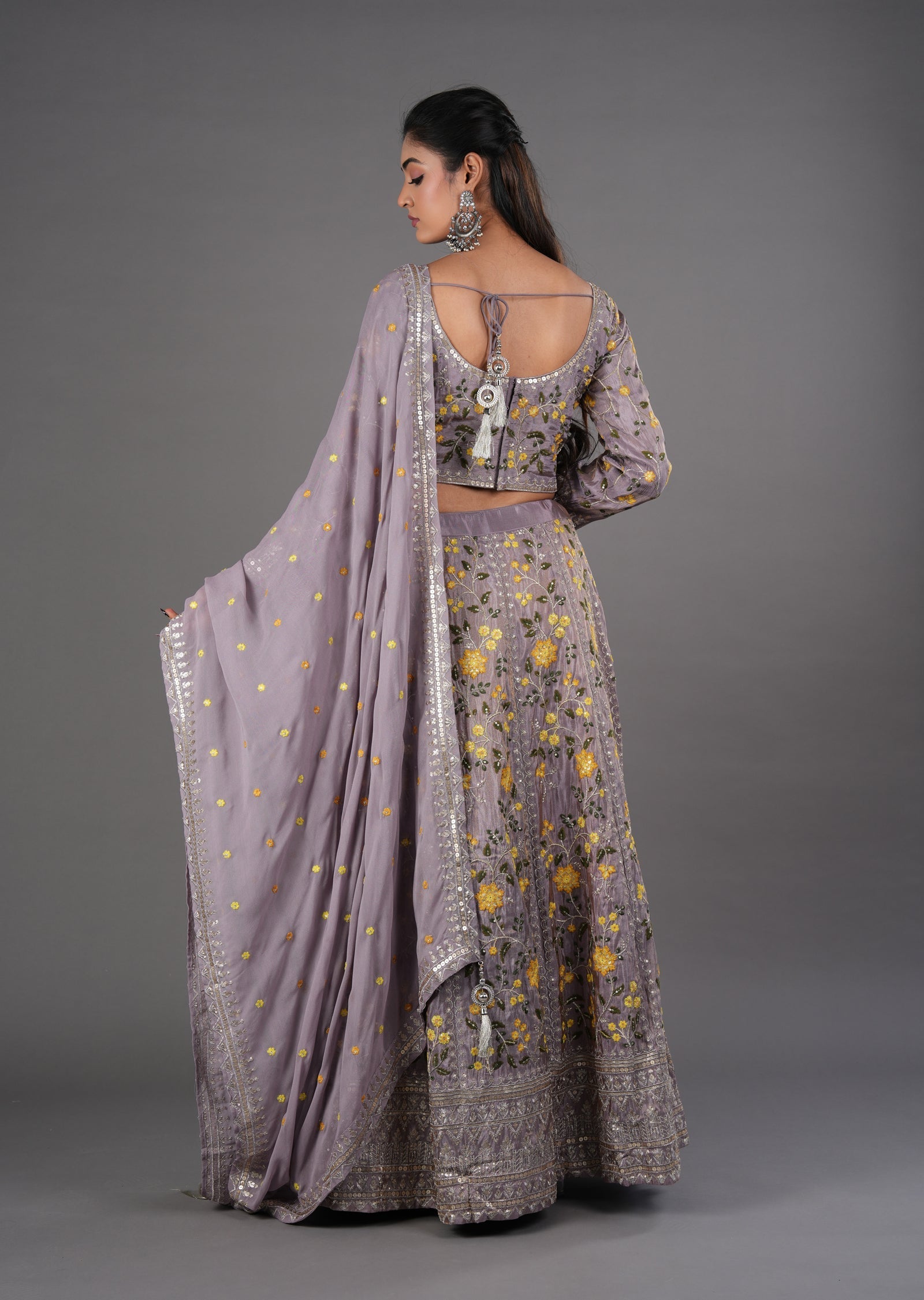 Mauve Tissue Silk Lehenga