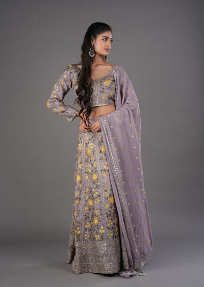 Mauve Tissue Silk Lehenga
