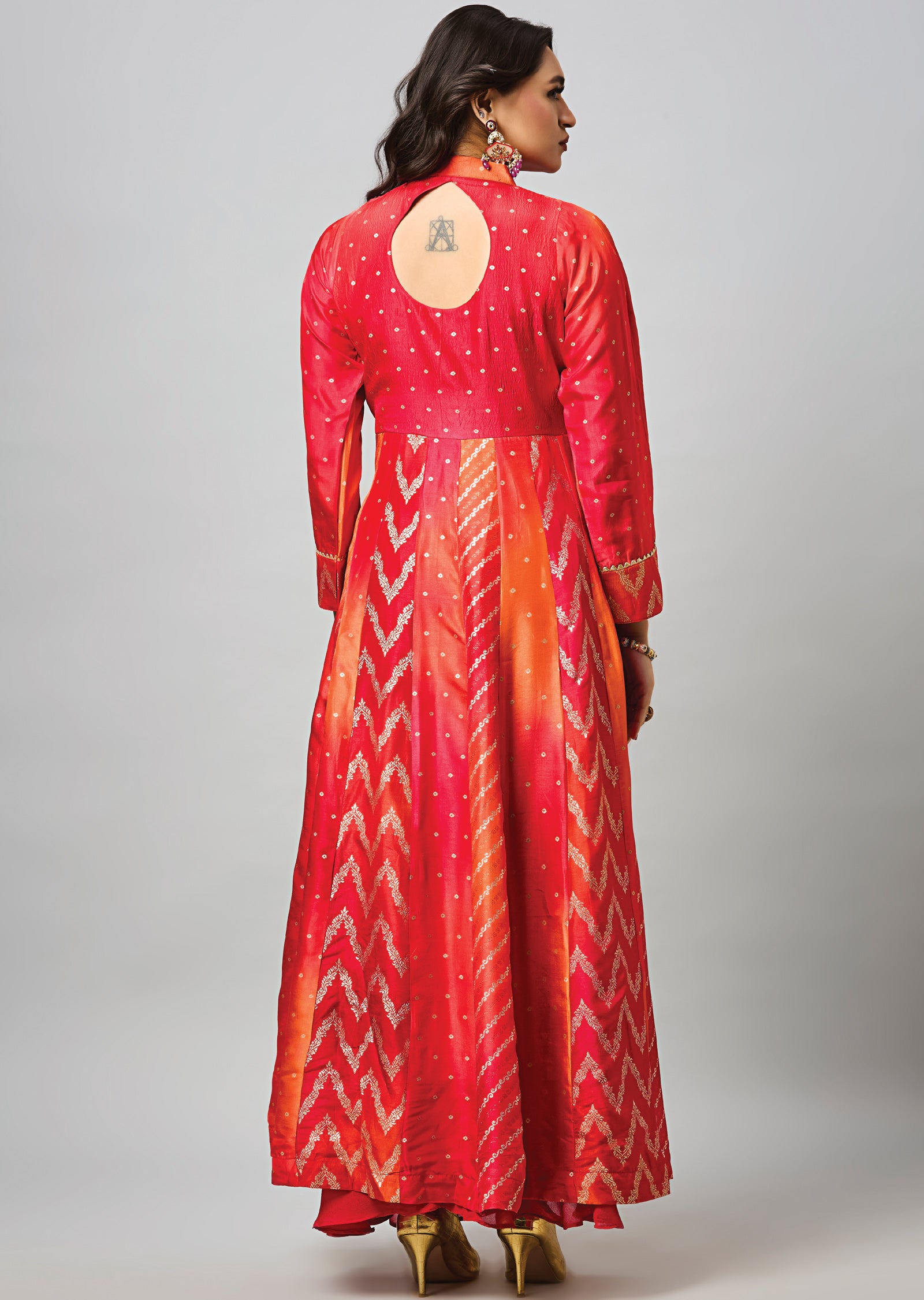 Red Banaras Silk Anarkali Suit