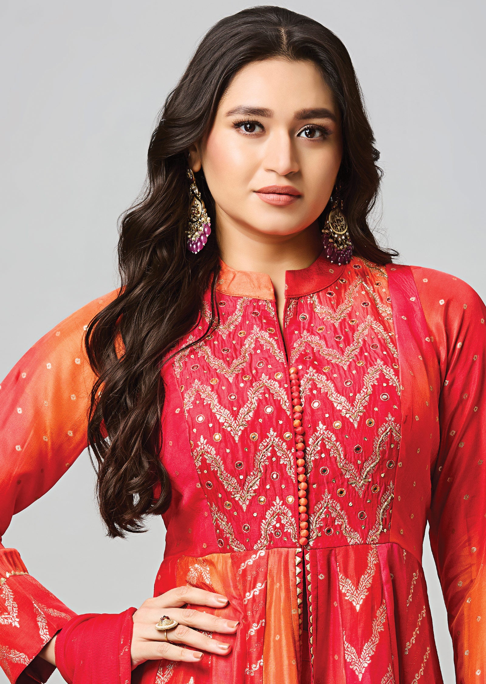 Red Banaras Silk Anarkali Suit