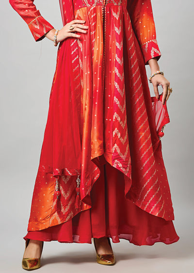 Red Banaras Silk Anarkali Suit