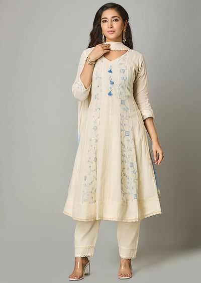 Light Blue Cotton Anarkali Suit
