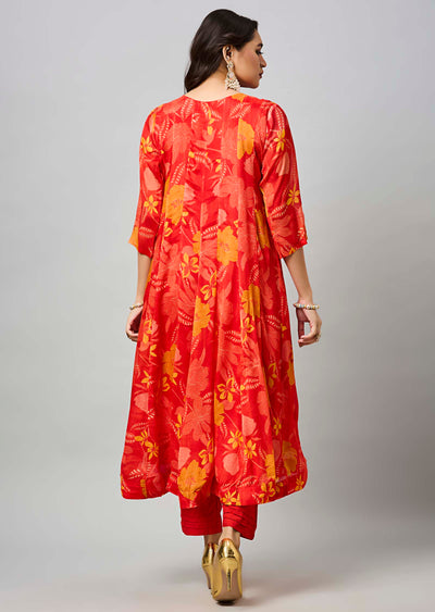 Red Chinnon Anarkali Suit