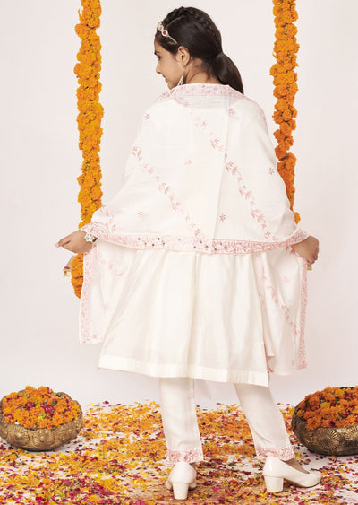 Cream Soft Silk Anarkali Set