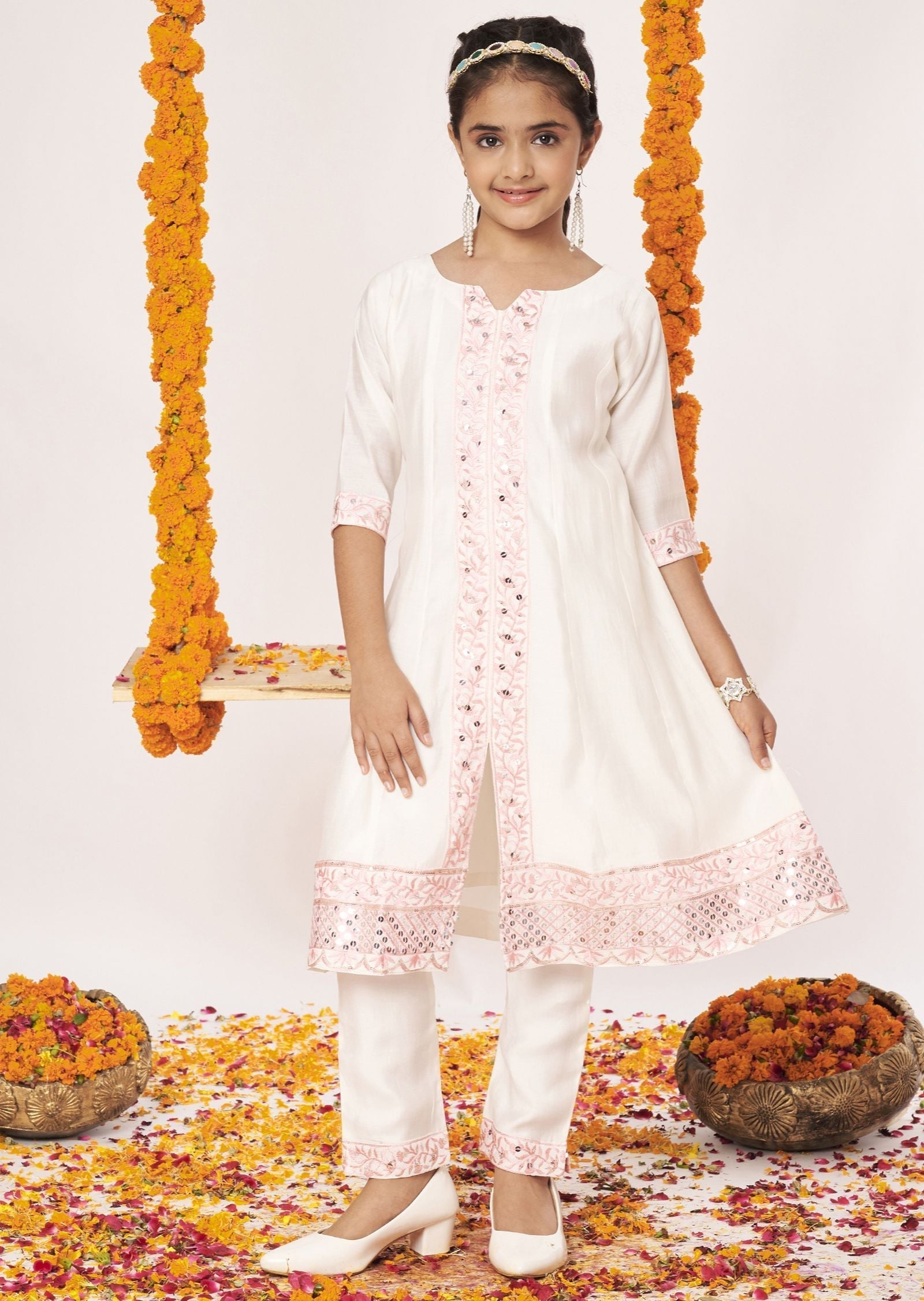 Cream Soft Silk Anarkali Set