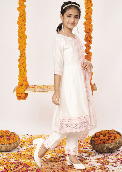 Cream Soft Silk Anarkali Set