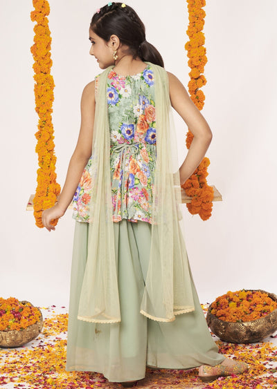 Dusty Green Chinnon Gharara Set