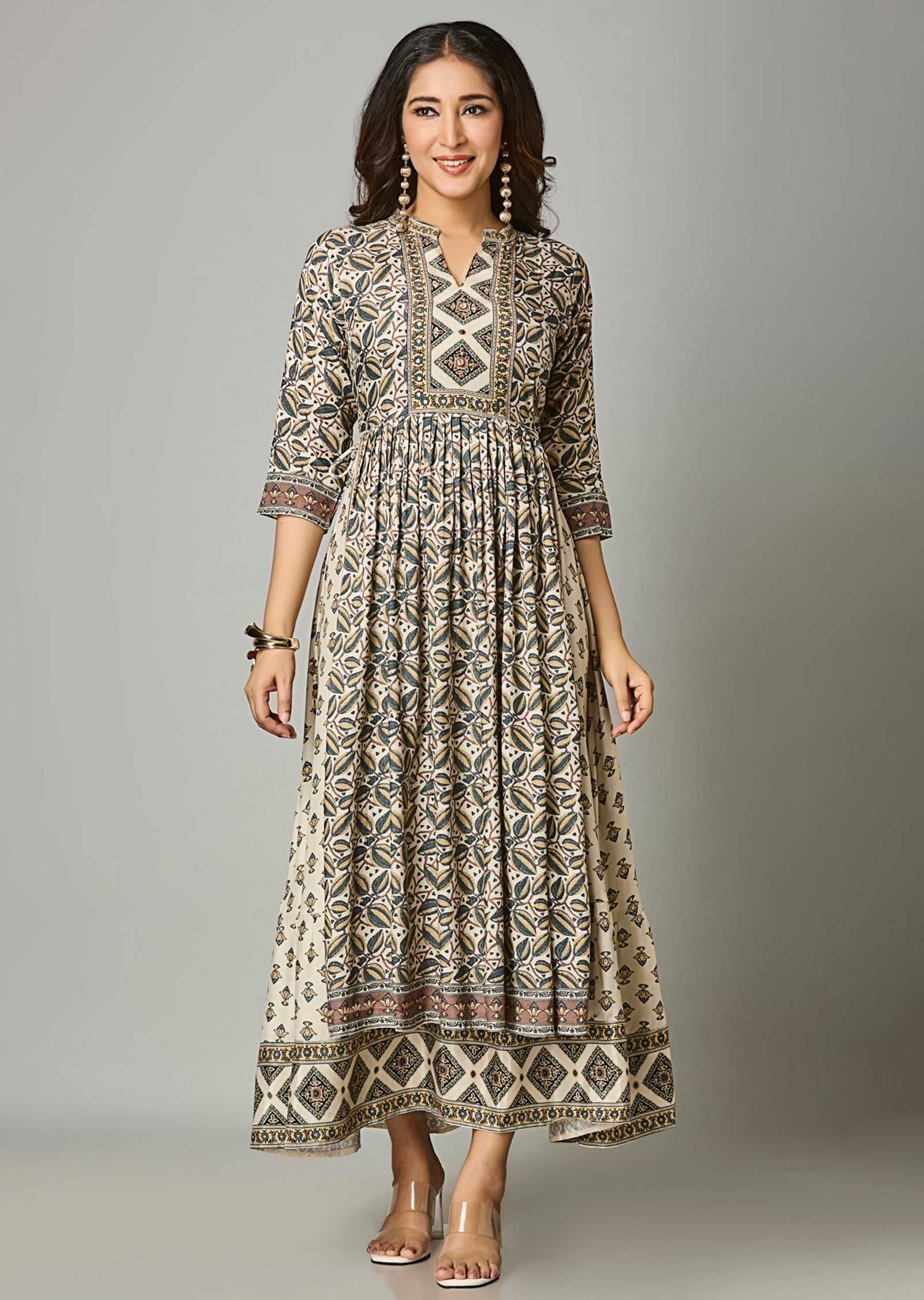 Biege Muslin Long Dress