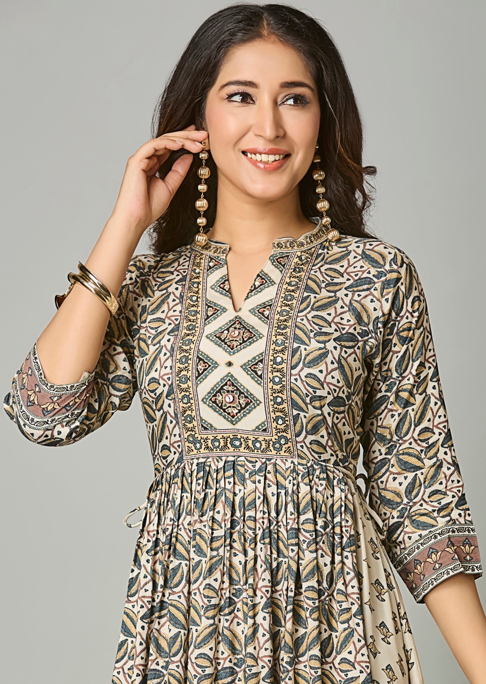 Biege Muslin Long Dress