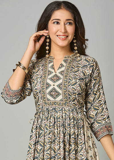 Biege Muslin Long Dress