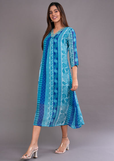 Blue Chinnon Midi Dress