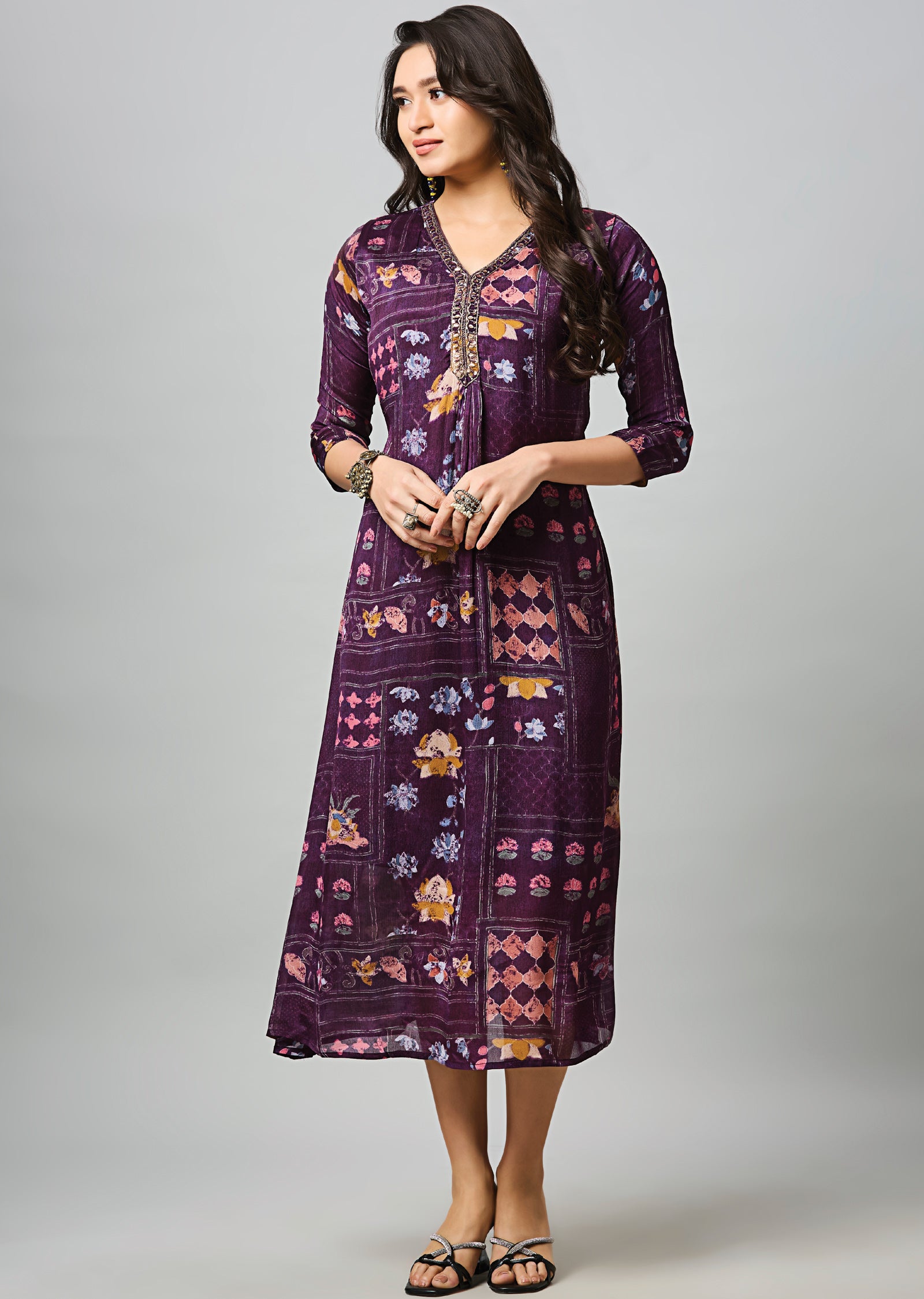 Wine Chinnon Midi Dress