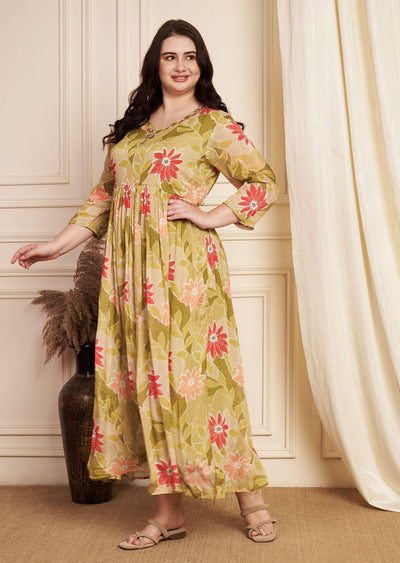 Mehendi Green Chinnon Long Dress