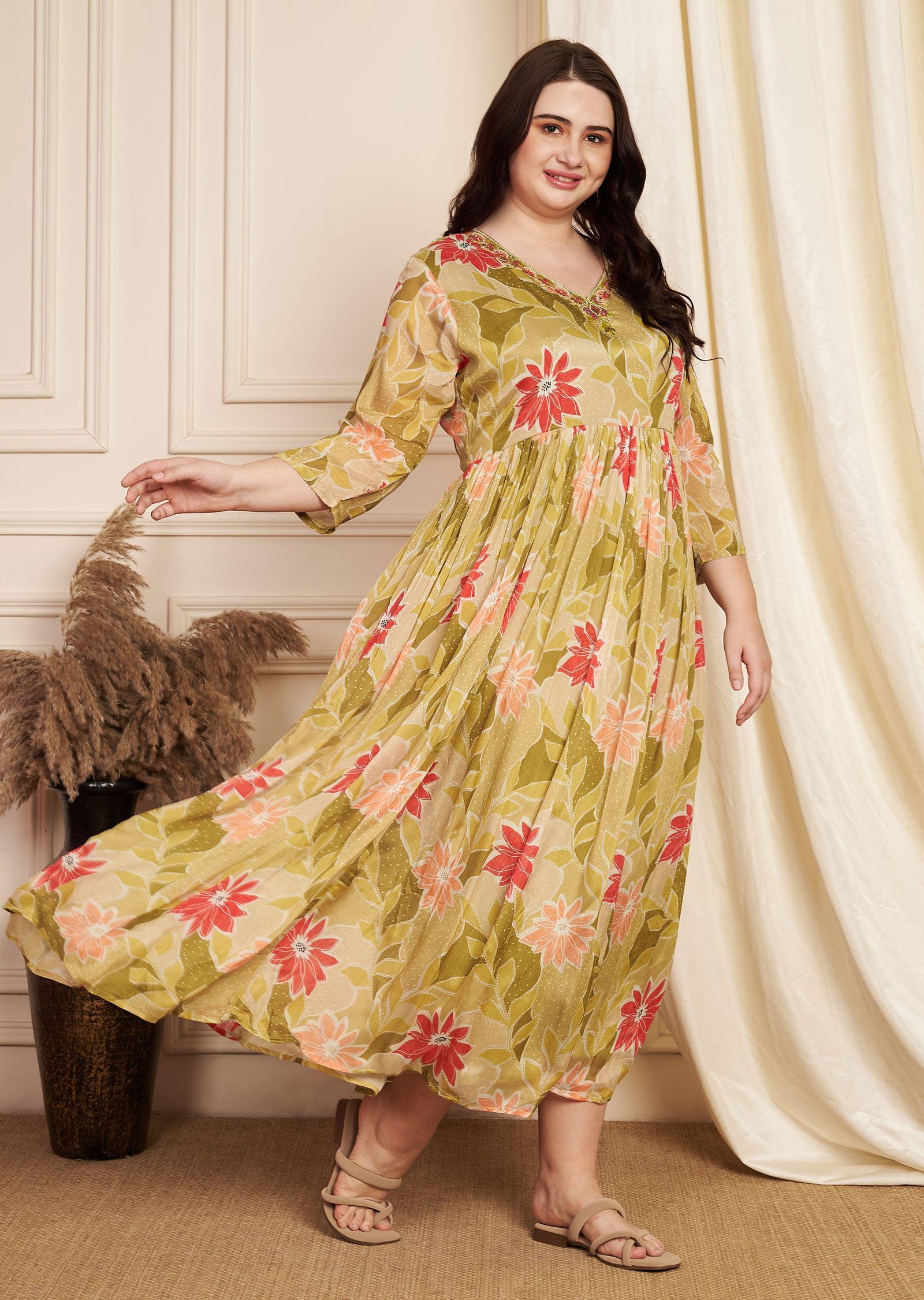 Mehendi Green Chinnon Long Dress