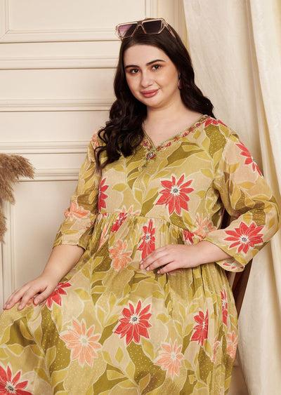 Mehendi Green Chinnon Long Dress