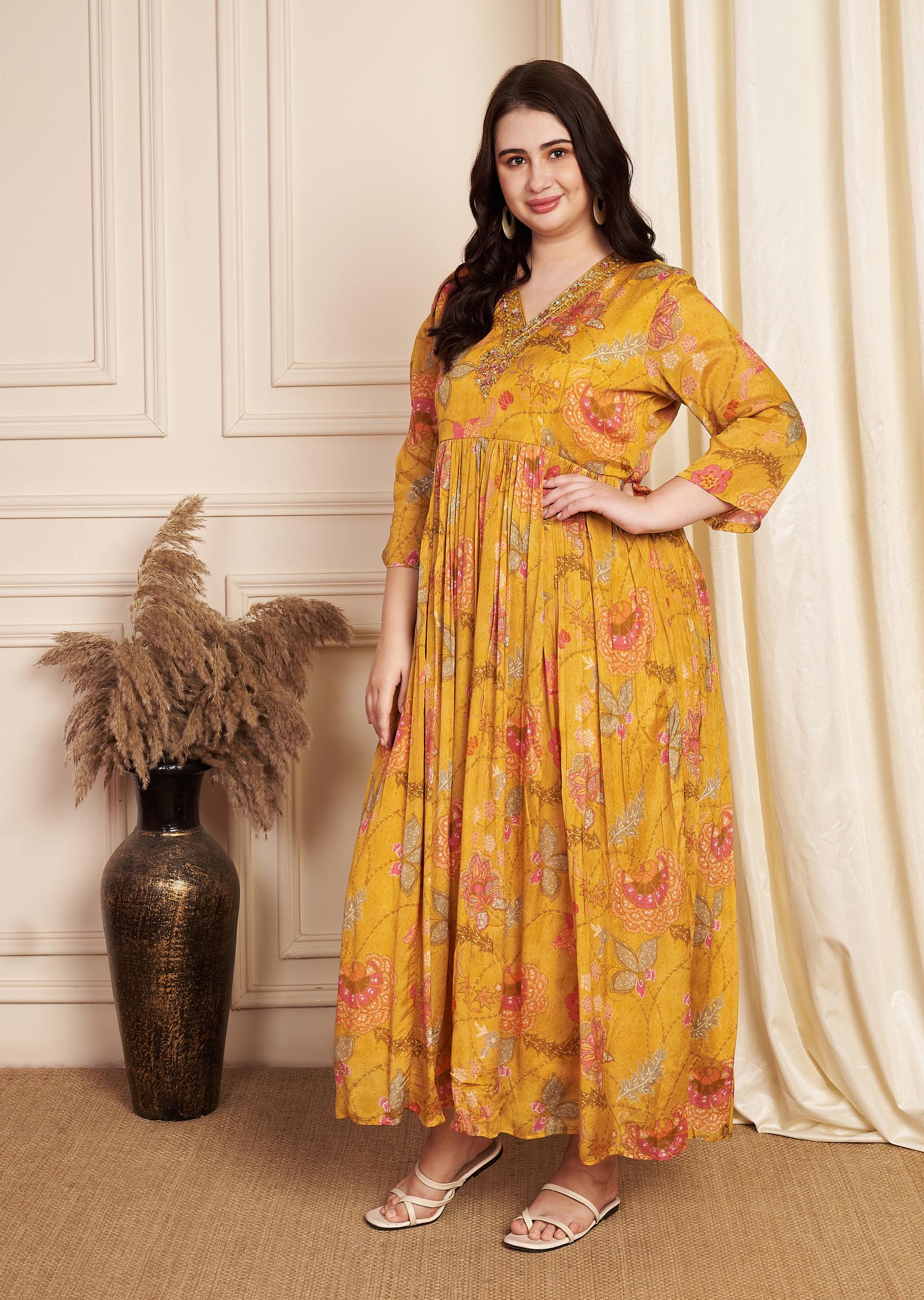 Mustard Chinnon Long Dress