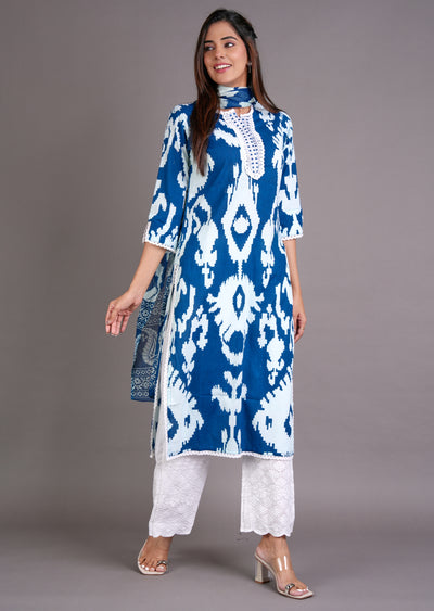 Teal Blue Cotton Straight Cut Suit