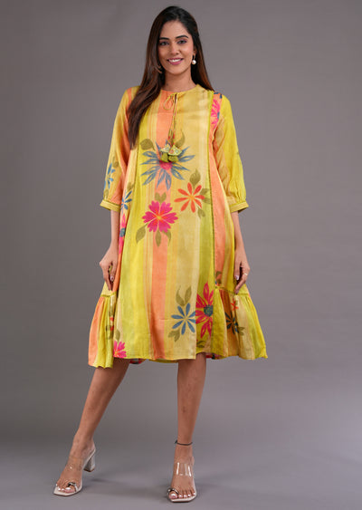 Mustard Muslin Midi Dress