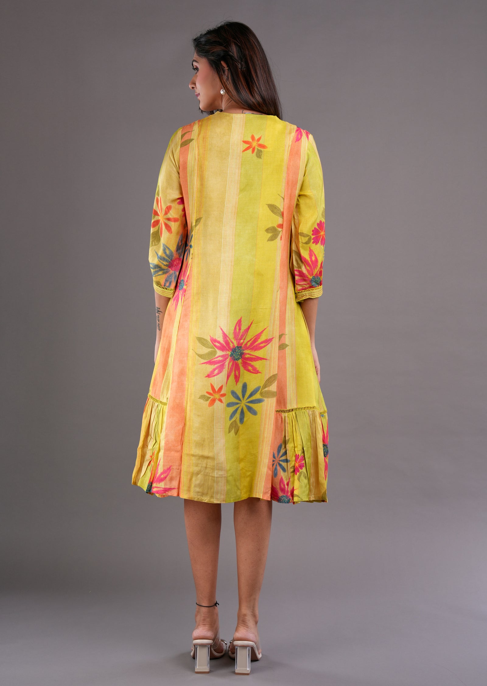 Mustard Muslin Midi Dress