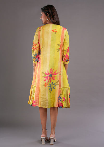 Mustard Muslin Midi Dress