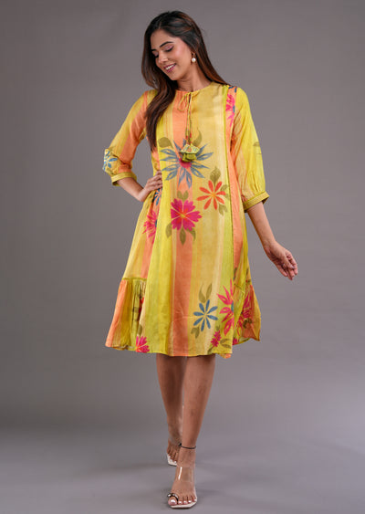 Mustard Muslin Midi Dress