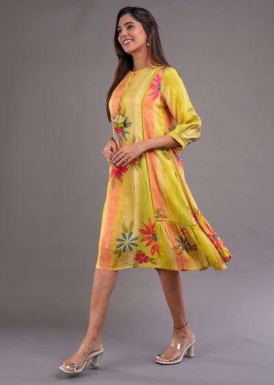 Mustard Muslin Midi Dress