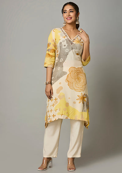 Cream Dola Silk Straight Cut Suit