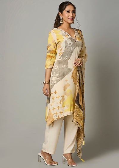 Cream Dola Silk Straight Cut Suit