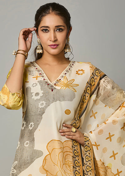 Cream Dola Silk Straight Cut Suit