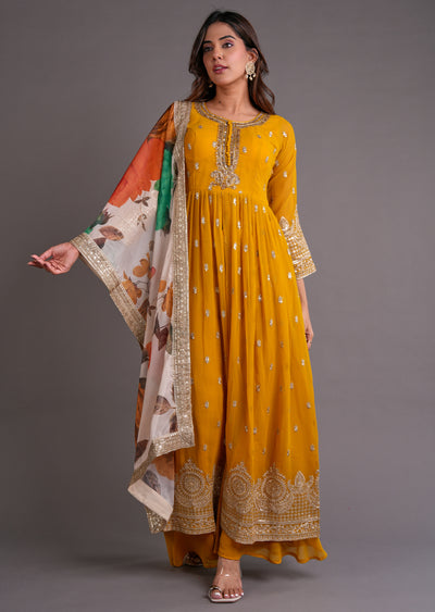 Mustard Georgette Anarkali Suit