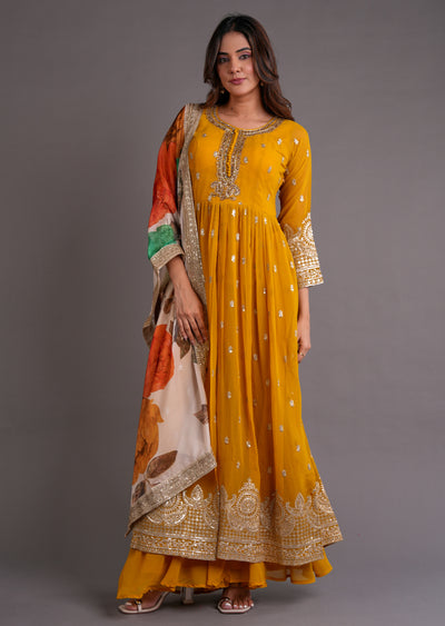 Mustard Georgette Anarkali Suit
