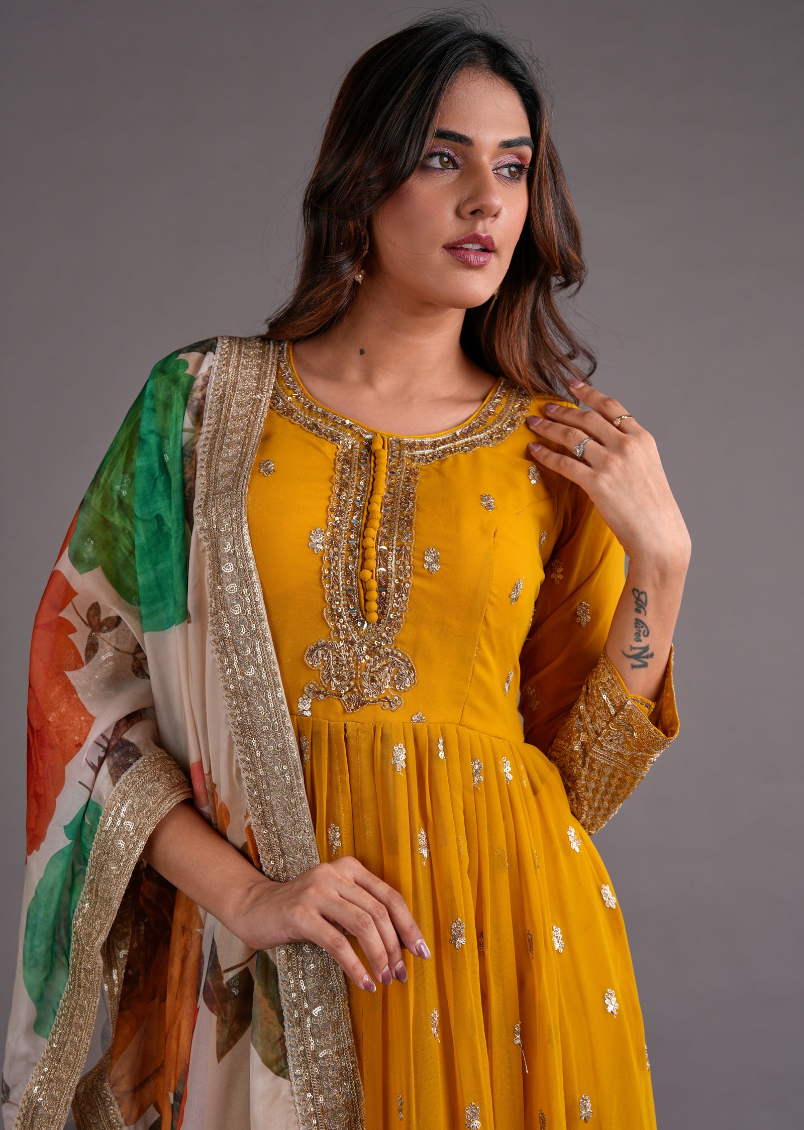 Mustard Georgette Anarkali Suit