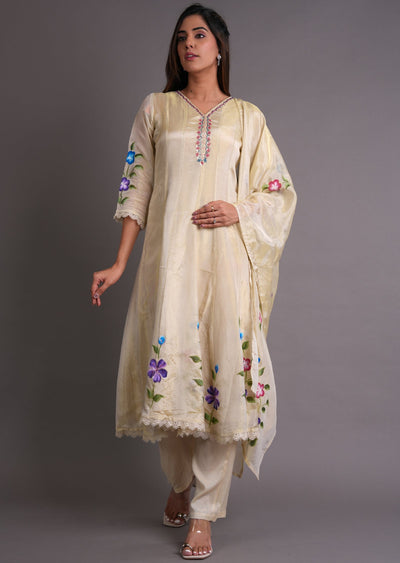 Beige Tissue Anarkali Suit