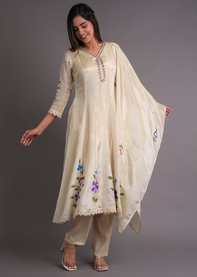 Beige Tissue Anarkali Suit