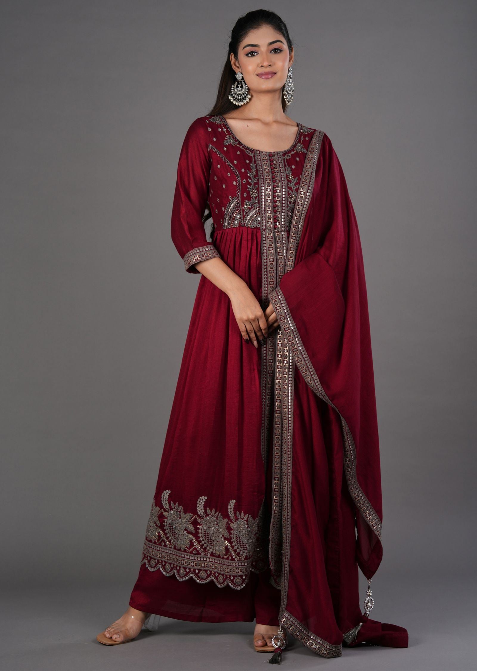 Maroon Silk Anarkali Suit