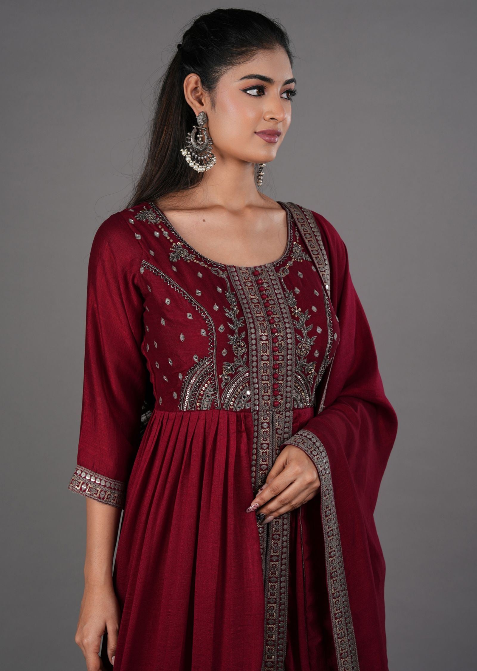 Maroon Silk Anarkali Suit