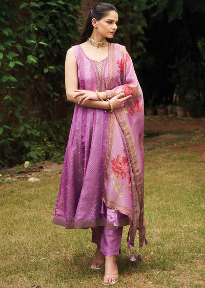 Lavender Tissue Anarkali Suit