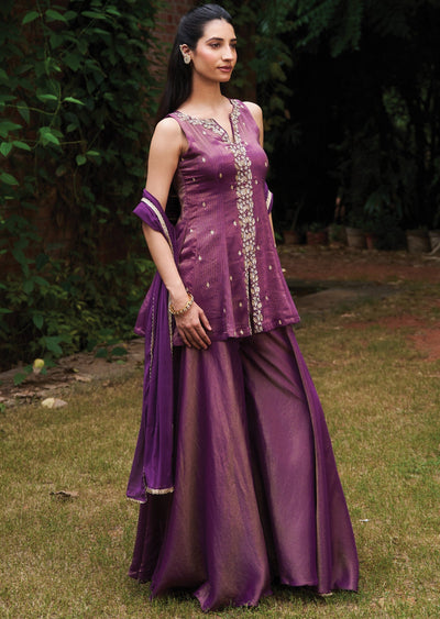 Purple Tissue Shararas Ghararas Set