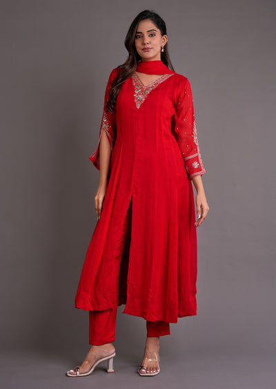 Red Georgette Anarkali Suit