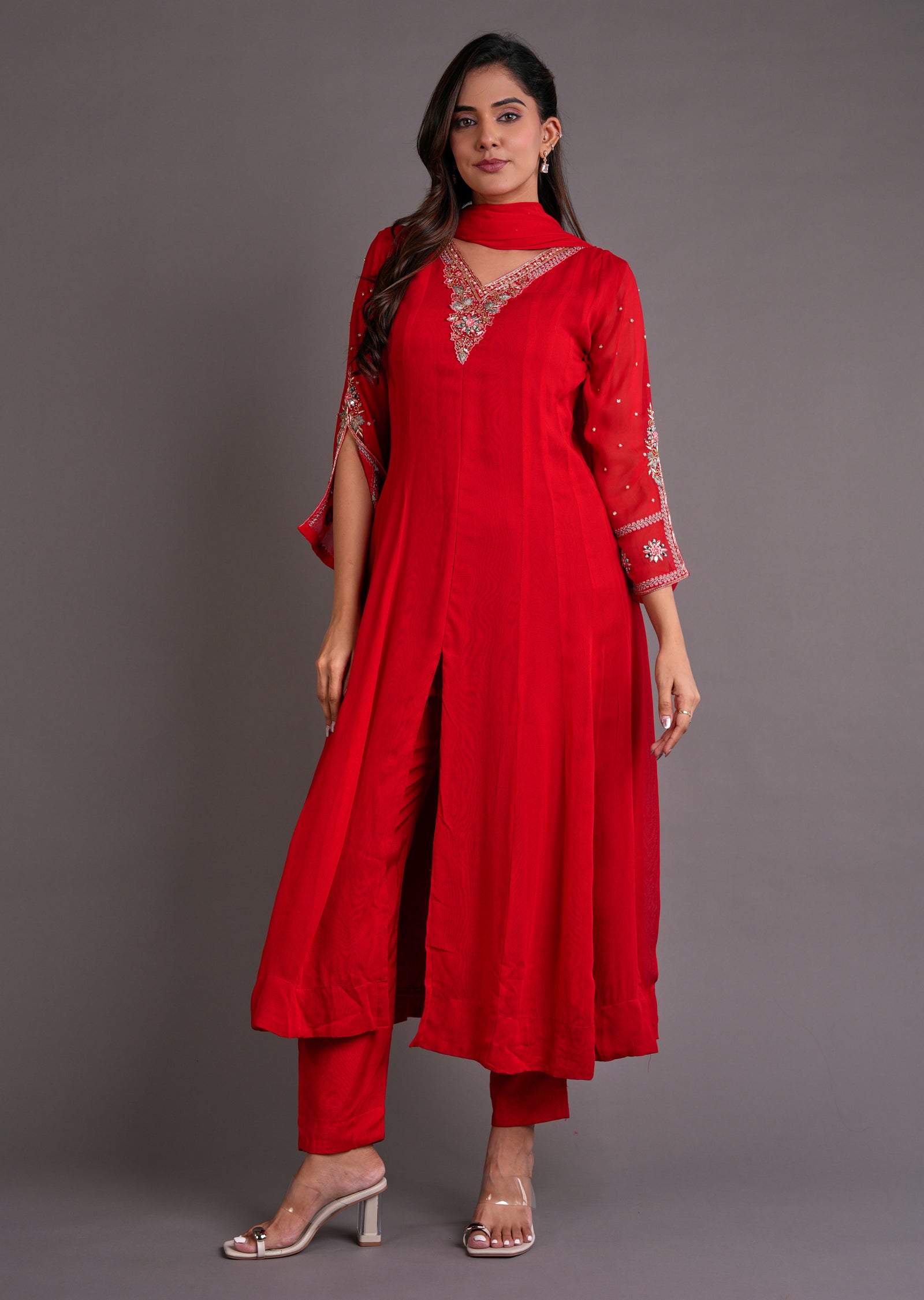 Real Georgette Charcoal Dress Suit Anarkali Bottom